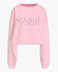 Marni Cropped embroidered French cotton-terry sweatshirt - Pink Pink