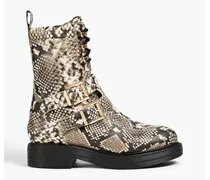 Snake-effect leather combat boots - Animal print