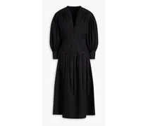 Pleated cotton-poplin midi dress - Black
