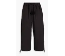 Tasseled cotton-blend poplin tapered pants - Black