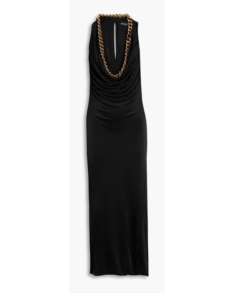 Versace Chain-embellished draped satin-jersey maxi dress - Black Black