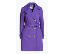 Belted button-embellished cotton-gabardine trench coat - Purple