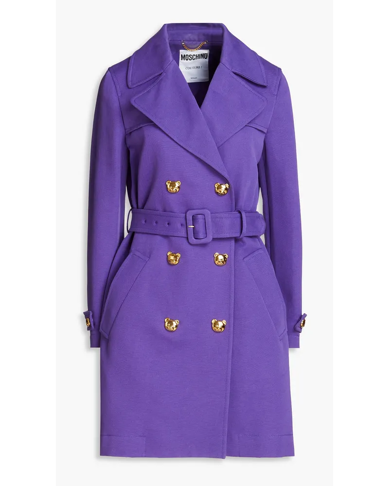 Moschino Belted button-embellished cotton-gabardine trench coat - Purple Purple