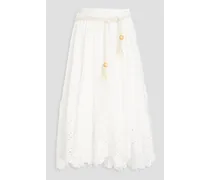 Scalloped broderie anglaise linen midi skirt - White