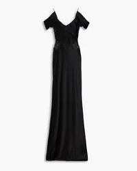 Alberta Ferretti Cold-shoulder corded lace-paneled satin gown - Black Black