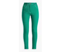 Embroidered high-rise skinny jeans - Green