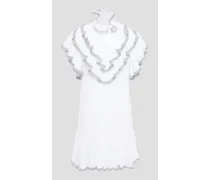 Ruffle-trimmed printed plissé-georgette mini dress - White