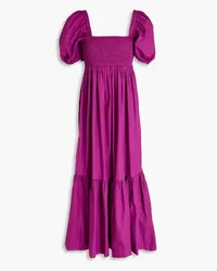 Ganni Shirred cotton-poplin maxi dress - Purple Purple