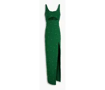 Aliyah cutout crystal-embellished crepe gown - Green