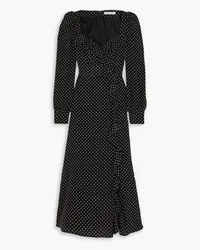 Alessandra Rich Ruffled polka-dot silk-crepe midi dress - Black Black