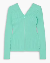 Courrèges Zip-detailed ribbed-knit cardigan - Blue Blue