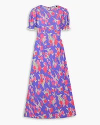 RIXO Venice lace-trimmed floral-print crepe de chine midi dress - Purple Purple