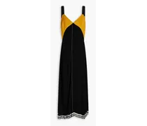Embellished silk chiffon-paneled twill maxi dress - Black