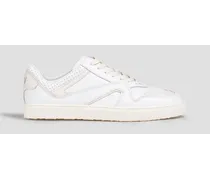Two-tone perforated leather sneakers - White