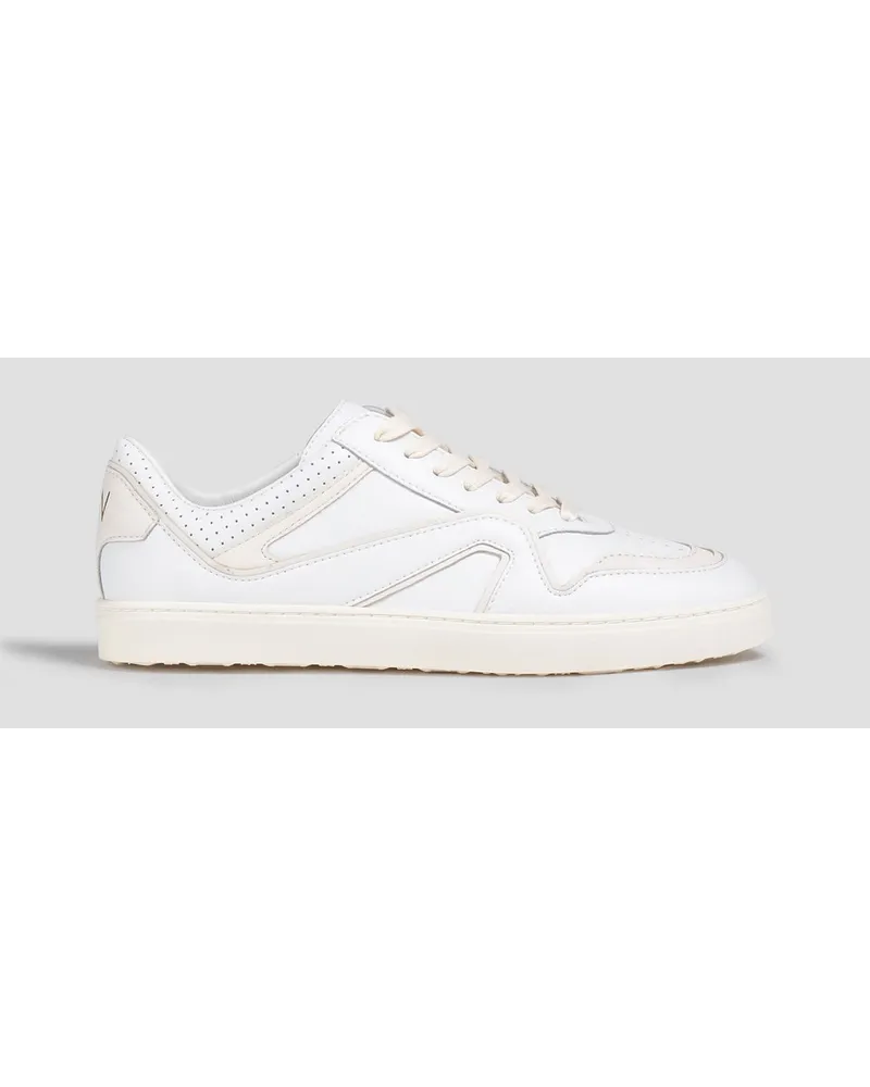Stuart Weitzman Two-tone perforated leather sneakers - White White