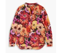 Floral-print silk crepe de chine blouse - Orange