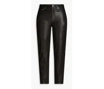Cropped leather tapered pants - Black