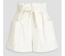 Belted stretch-cotton twill shorts - White