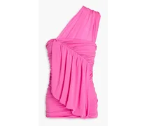 One-shoulder draped cupro-blend jersey top - Pink
