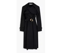 Belted cotton-blend faille trench coat - Black