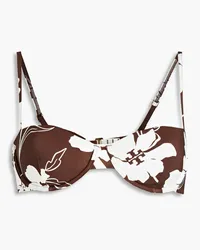 Tory Burch Floral-print underwired bikini top - Brown Brown