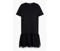 Point d'esprit-trimmed cotton-jersey mini dress - Black