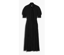 Pleated gauze midi shirt dress - Black
