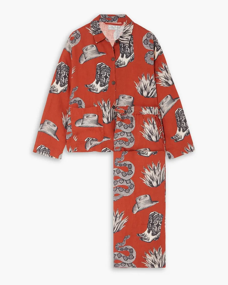 Desmond & Dempsey Pocket printed linen pajama set - Red Red