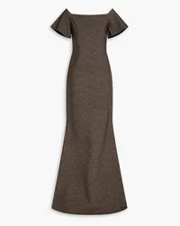 Chiara Boni Anselma off-the-shoulder herringbone scuba gown - Brown Brown