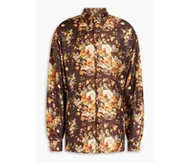Floral-print silk satin-twill shirt - Brown
