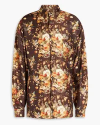 Nanushka Floral-print silk satin-twill shirt - Brown Brown