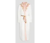 Embellished linen midi shirt dress - White