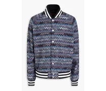 Crochet-knit cotton-blend bomber jacket - Blue