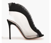 Gabriella plissé organza-trimmed PVC and suede sandals - Black