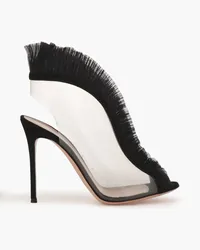 Gianvito Rossi Gabriella plissé organza-trimmed PVC and suede sandals - Black Black