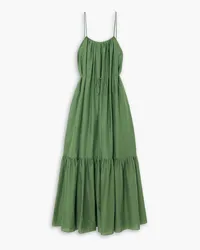 Matteau Tiered cotton and silk-blend maxi dress - Green Green