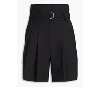 Belted stretch-wool twill shorts - Black