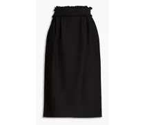 Smocked wool and silk-blend crepe midi skirt - Black
