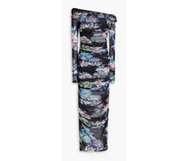 Oaklyn off-the-shoulder floral-print stretch-mesh maxi dress - Black