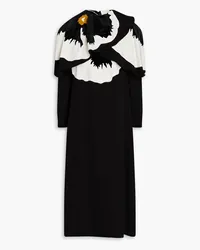 Valentino Garavani Cape-effect silk-crepe paneled velvet midi dress - Black Black