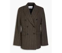 Double-breasted pinstriped wool-blend tweed blazer - Brown