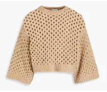 Cropped bouclé-knit camel wool and silk-blend sweater - Neutral
