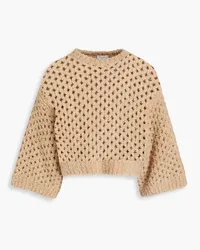 Brunello Cucinelli Cropped bouclé-knit camel wool and silk-blend sweater - Neutral Neutral