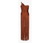 One-shoulder fringed ponte gown - Brown
