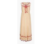 Embellished lace-trimmed point d'espirit midi dress - Neutral
