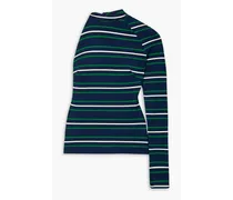 One-sleeve open-back striped stretch-jersey halterneck top - Blue