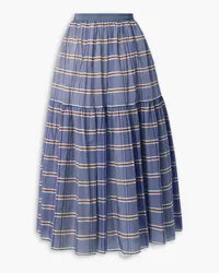 Brock Collection Striped cotton and silk-blend organza midi skirt - Blue Blue