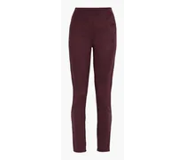 Embroidered faux suede slim-leg pants - Burgundy