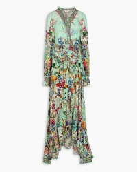 Camilla Asymmetric crystal-embellished printed silk crepe de chine maxi dress - Green Green