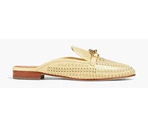 Jessa chain-embellished woven leather slippers - Yellow